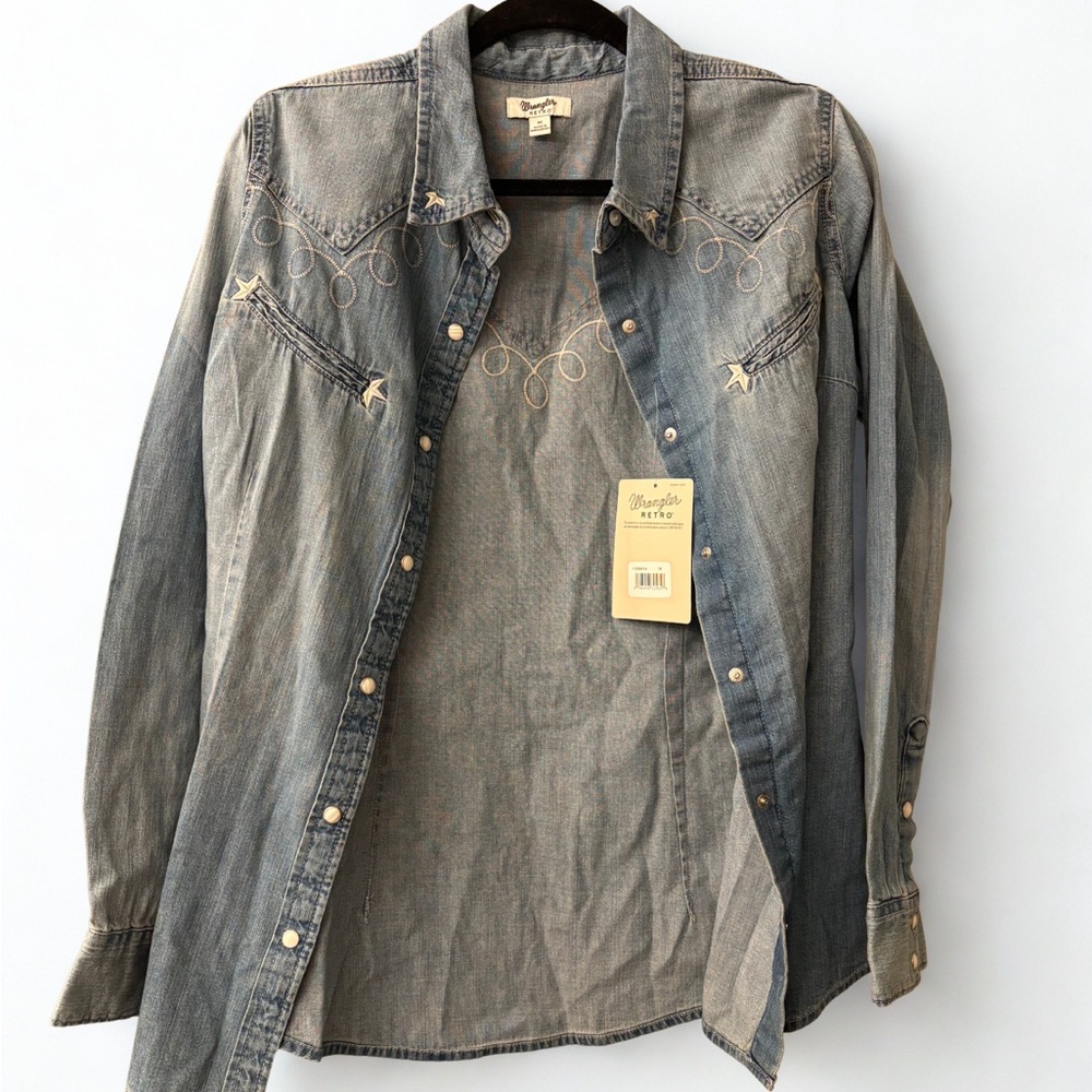 Wrangler Blue Denim Embroidered Shirt